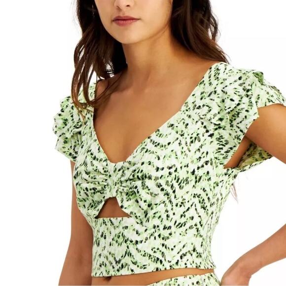 Bar III Printed Sweetheart Neckline Crop Top Tiger Tracks Size 0 - Picture 1 of 3